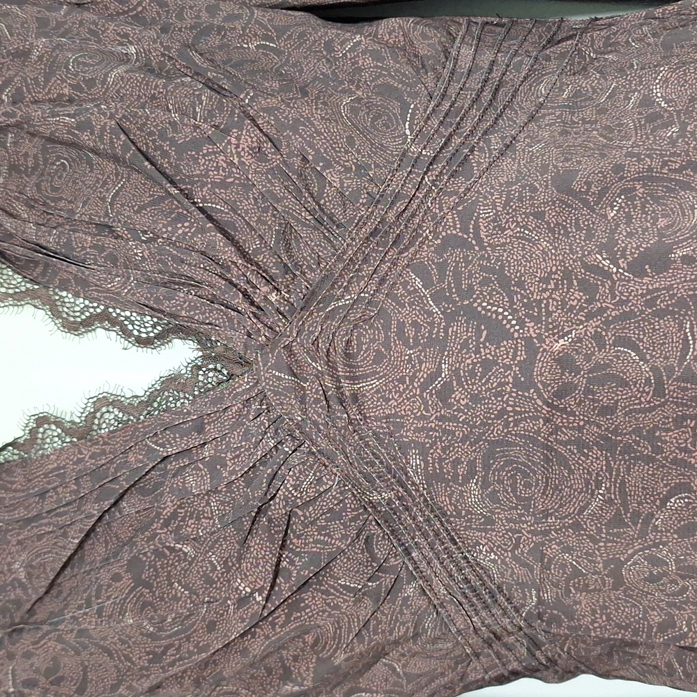 OYROSY Women's Brown Blouse Long Sleeve V Neck - Picture 5 of 14